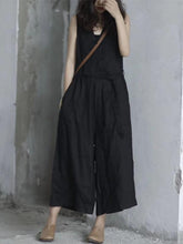 Pure Color Loose Comfortable Lace up Cotton Jumpsuit